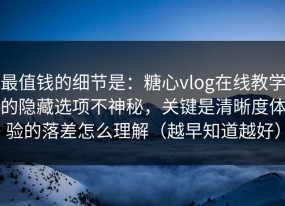 最值钱的细节是：糖心vlog在线教学的隐藏选项不神秘，关键是清晰度体验的落差怎么理解（越早知道越好）