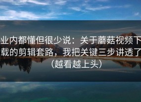 业内都懂但很少说：关于蘑菇视频下载的剪辑套路，我把关键三步讲透了（越看越上头）