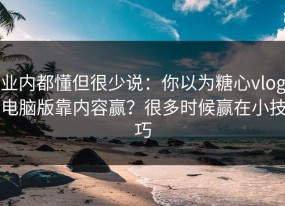 业内都懂但很少说：你以为糖心vlog电脑版靠内容赢？很多时候赢在小技巧