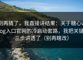 别再猜了，我直接讲结果：关于糖心vlog入口官网的冷启动套路，我把关键三步讲透了（别再瞎改）