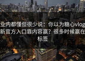 业内都懂但很少说：你以为糖心vlog新官方入口靠内容赢？很多时候赢在标签