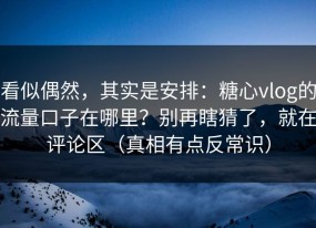 看似偶然，其实是安排：糖心vlog的流量口子在哪里？别再瞎猜了，就在评论区（真相有点反常识）