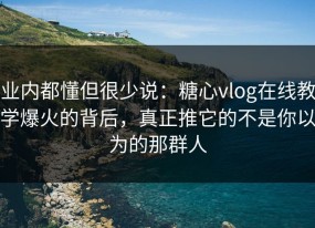 业内都懂但很少说：糖心vlog在线教学爆火的背后，真正推它的不是你以为的那群人