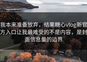 我本来准备放弃，结果糖心vlog新官方入口让我最难受的不是内容，是封面信息量的边界