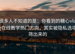 很多人不知道的是：你看到的糖心vlog在线教学热门方向，其实被隐私选项筛出来的
