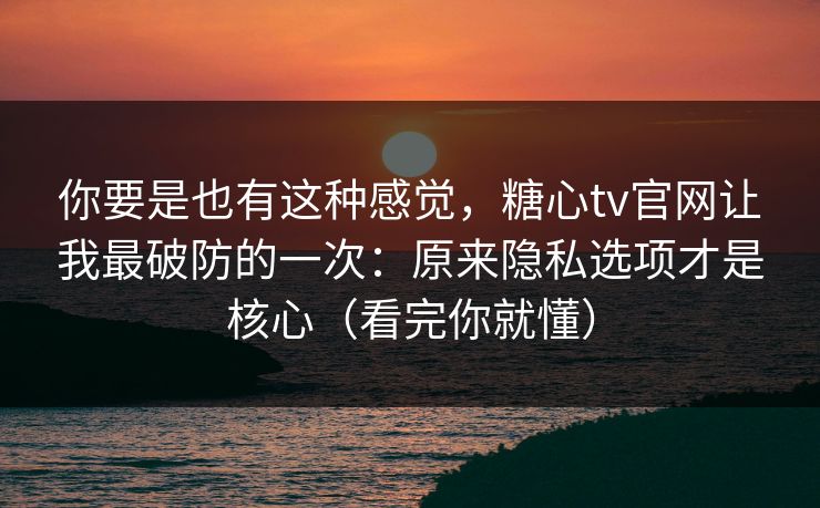 你要是也有这种感觉，糖心tv官网让我最破防的一次：原来隐私选项才是核心（看完你就懂）
