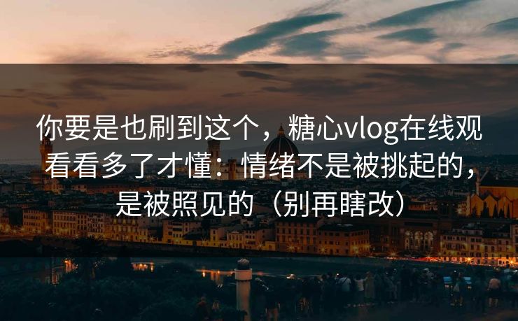你要是也刷到这个，糖心vlog在线观看看多了才懂：情绪不是被挑起的，是被照见的（别再瞎改）