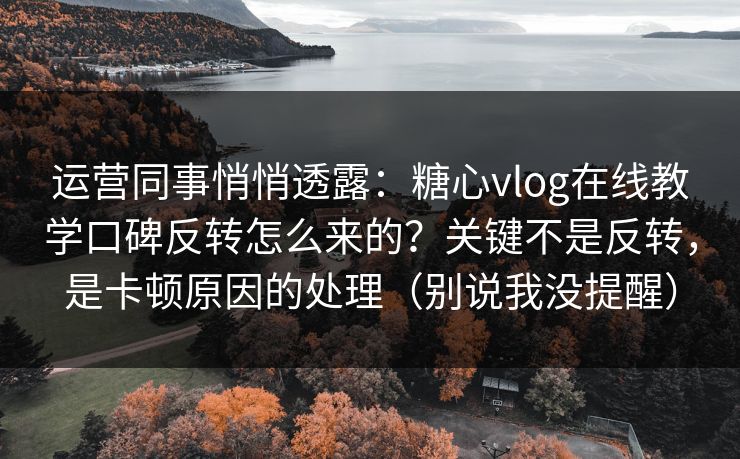 运营同事悄悄透露：糖心vlog在线教学口碑反转怎么来的？关键不是反转，是卡顿原因的处理（别说我没提醒）
